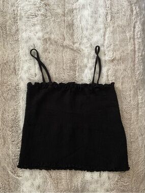 Brandy Melville Black Smocked Ruffle Cami